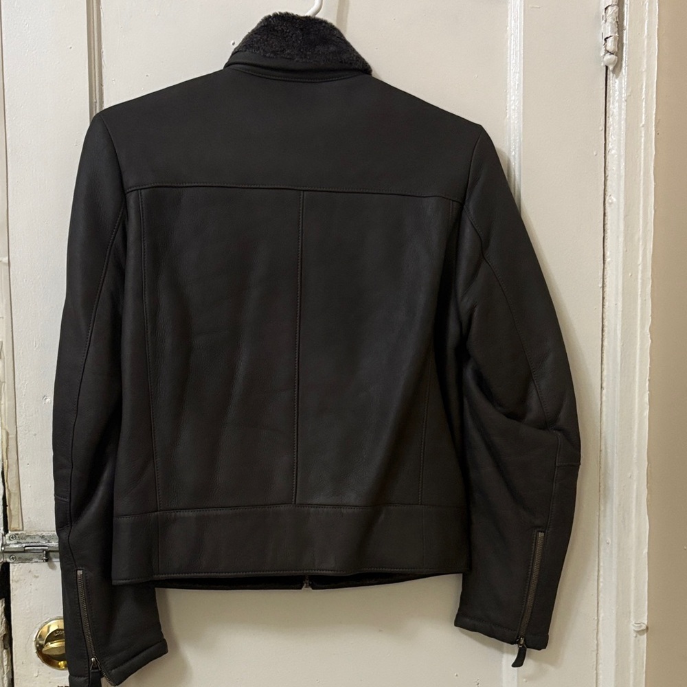 Men's Black Leather Jacket with Fur Collar - Picture 2 of 15
